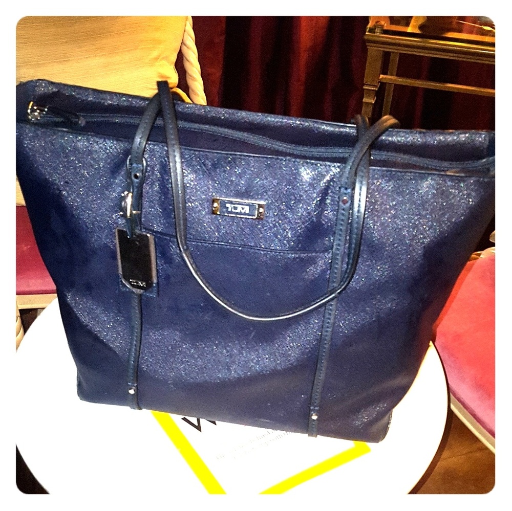 Tumi navy leather bag